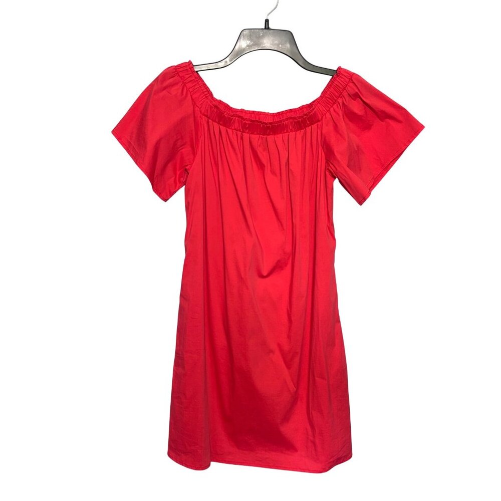 Breathless‎ Red Off-The-Shoulder Dress  Size M Elastic Neckline Puff Sleeves